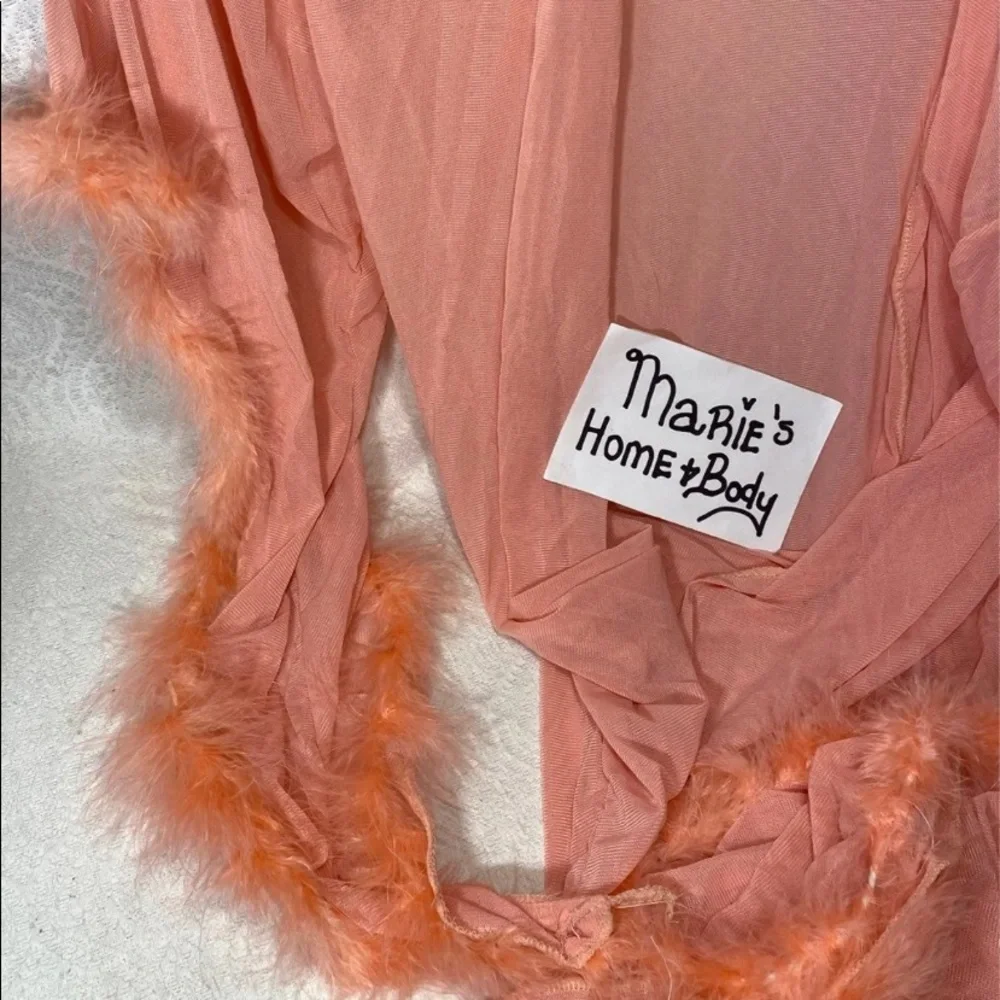 Women’s pink feather bathrobe sugar baby robe sleeper sexy lingerie cover up new - Picture 3 of 6